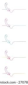 Dibujo de línea continua de auriculares telefónicos en Colores de arco iris para comunicación de contacto y concepto de diseño moderno