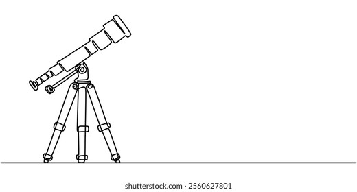Continuous Line Drawing of Telescope Icon. Hand Drawn Symbol Vector Illustration, Continuous one line drawing of telescope. One line drawing illustration of telescope. World space day concept singe.