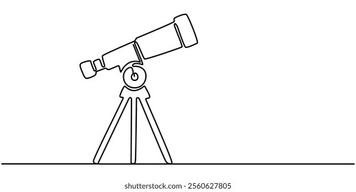 Continuous Line Drawing of Telescope Icon. Hand Drawn Symbol Vector Illustration, Continuous one line drawing of telescope. One line drawing illustration of telescope. World space day concept singe.