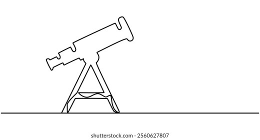 Continuous Line Drawing of Telescope Icon. Hand Drawn Symbol Vector Illustration, Continuous one line drawing of telescope. One line drawing illustration of telescope. World space day concept singe.