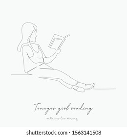 continuous line drawing. tenager girl reading book. simple vector illustration. tenager girl reading book concept hand drawing sketch line.