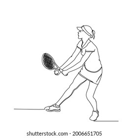 Continuous line drawing of tennis player. woman tennis player in action, line art with active stroke. 