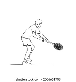 Continuous line drawing of tennis player. Tennis player action line art with active stroke. 