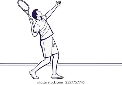 Continuous Line Drawing of a Tennis Player Serving a Ball