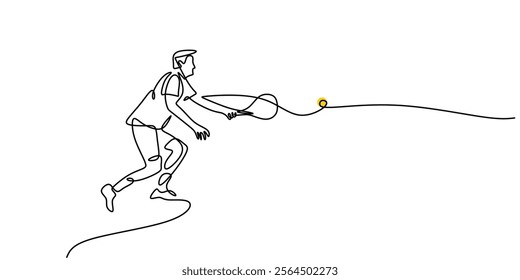 Continuous line drawing of a tennis player serving the ball, reflecting the athleticism and excitement of tennis. Minimalist design for sport and healthy living. Vector illustration hand drawn.