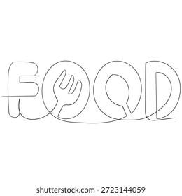 continuous line drawing Text Illustration of the 'FOOD'  