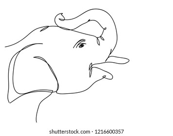 Continuous line, drawing of Thai elephants