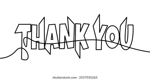continuous line drawing of thank you text symbol. abstract line art illustration