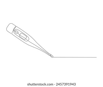 Continuous line drawing of thermometer. One line of thermometer. Medical equipment concept continuous line art. Editable outline.
