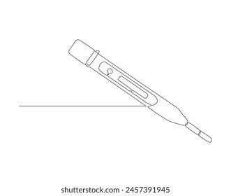 Continuous line drawing of thermometer. One line of thermometer. Medical equipment concept continuous line art. Editable outline.
