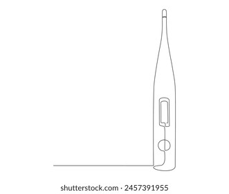 Continuous line drawing of thermometer. One line of thermometer. Medical equipment concept continuous line art. Editable outline.
