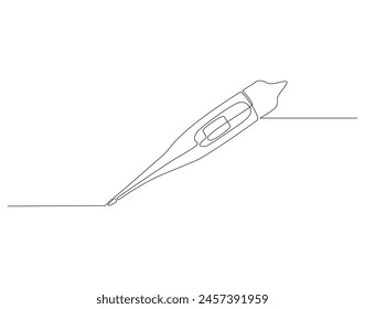 Continuous line drawing of thermometer. One line of thermometer. Medical equipment concept continuous line art. Editable outline.
