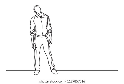 continuous line drawing of thinking man looking above