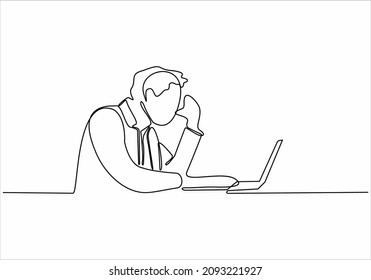 
continuous line drawing of thinking man