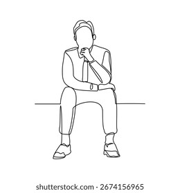 Dibujo de línea continua del hombre pensante. Boceto de arte de una sola línea de trazo editable de la idea de pensamiento del hombre de negocios. Ilustración vectorial