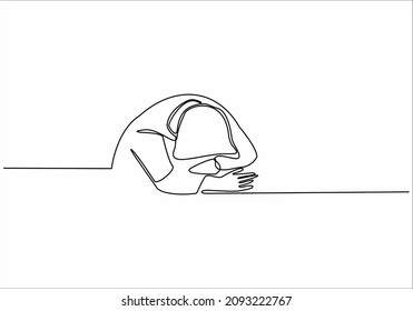 
dibujo de línea continua de la mujer pensante