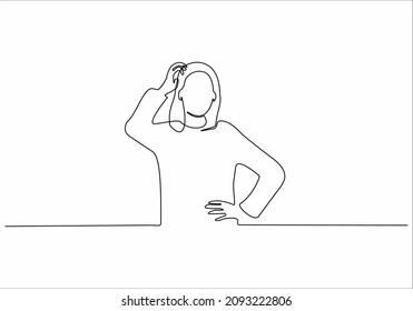 
continuous line drawing of thinking woman