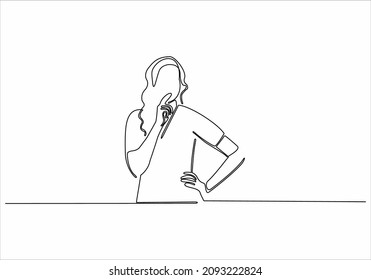 
continuous line drawing of thinking woman