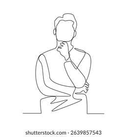 Continuous line drawing of thinking woman. single line art of business man pose concept. Vector illustration editable stroke