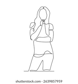Continuous line drawing of thinking woman. single line art of business woman pose concept. Vector illustration editable stroke