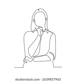 Continuous line drawing of thinking woman. single line art of business woman pose concept. Vector illustration editable stroke