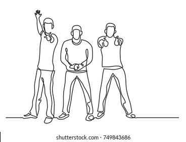 continuous line drawing of three cheering guys - Powered by Shutterstock - Get 15% off with code: PIKWIZARD15