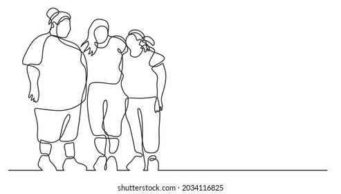 continuous line drawing three confident oversize women standing celebrating body positivity