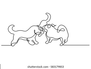 continuous line drawing of three dogs playing