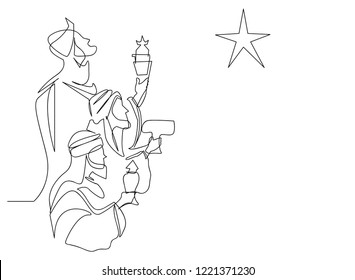 Continuous Line Drawing Of Three Kings Day