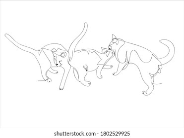 Continuous line drawing of the three kittens,Stock vector illustration for banner,logo,background,wallpaper,animals illustration,cats illustration,graphic design,poster illustration.