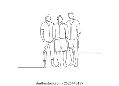 Dibujo de línea continua de tres personas de pie