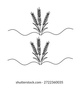 Dibujo continuo de tres tallos de trigo que crecen desde el Vector molido
