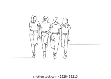 continuous line drawing of three women walking together