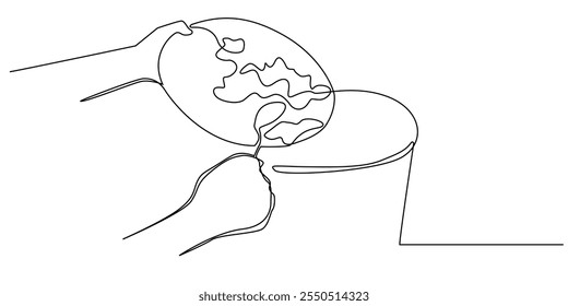 Dibujo de línea continua de arrojar residuos de alimentos a la basura. Dibujo de una línea de residuos de alimentos. Vector de una sola línea simple. Fondo blanco aislado