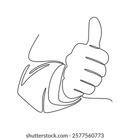 Continuous line drawing of thumb up gesture. Thumb up in one line drawing. Like icon vector illustration