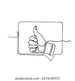 Línea continua que dibuja el pulgar hacia arriba como Vector de la ilustración del símbolo