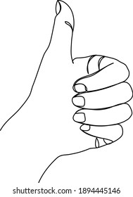Continuous line drawing of thumb up sign hand. Minimalism design. Vector illustration.