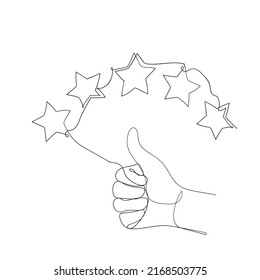 continuous line drawing thumb up and star symbol for customer review icon related