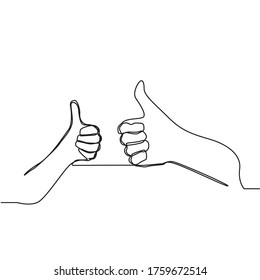 Continuous line drawing of thumb up. Good job - thumbs up isolated on white background