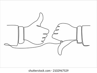 Continuous Line Drawing Thumbs Up Thumbs Down Vector Illustration