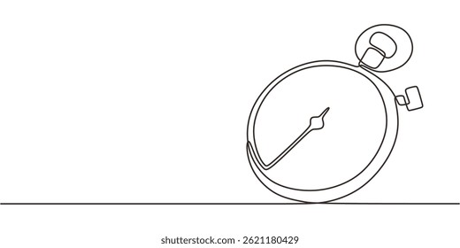 Continuous Line Drawing Timer Stopwatch Icon. Fitness Time Vector Concept.