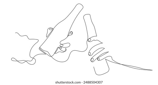 continuous line drawing of a toast.minimalist line of hands toasting with a beer bottle.party single line vector illustration