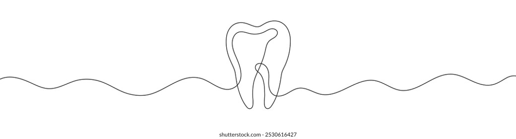 Continuous line drawing of tooth. Dental care symbol. Dentist sign. Health and medical. One line drawing. Single line art. Vector illustration.