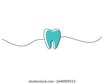 continuous line drawing tooth, dental design, vector illustration, isolated on transparent background