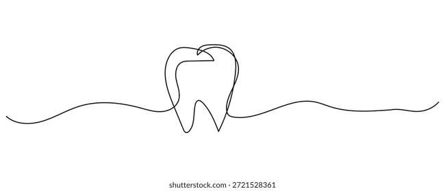 Dibujo de línea continuo de un diente con el icono de diseño de onda que fluye. odontología, bienestar, cuidado, higiene, símbolo de los dientes. Ilustración vectorial.