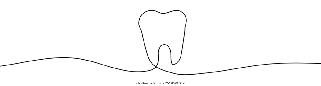 Continuous line drawing of tooth. Single line drawing of a tooth. Line art tooth. Vector illustration.