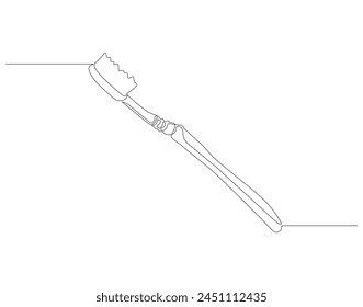 Dibujo de línea continua de cepillo de dientes. Una línea de cepillo. Concepto de cuidado dental arte de línea continua.

