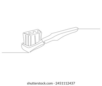 Dibujo de línea continua de cepillo de dientes. Una línea de cepillo. Concepto de cuidado dental arte de línea continua.

