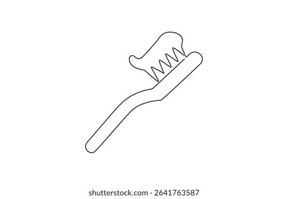 Continuous line drawing of toothbrush. Single line drawing of a toothbrush, one line drawing style, minimalist black outline vector illustration on white background.
