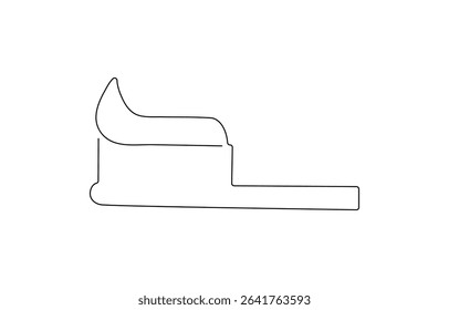 Continuous line drawing of toothbrush. Single line drawing of a toothbrush, one line drawing style, minimalist black outline vector illustration on white background.